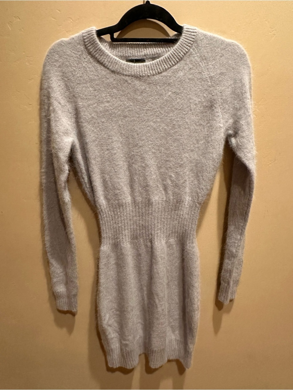 Moda International Gray Angora Knit Crewneck Long Sleeve Mini Sweater Dress Medi